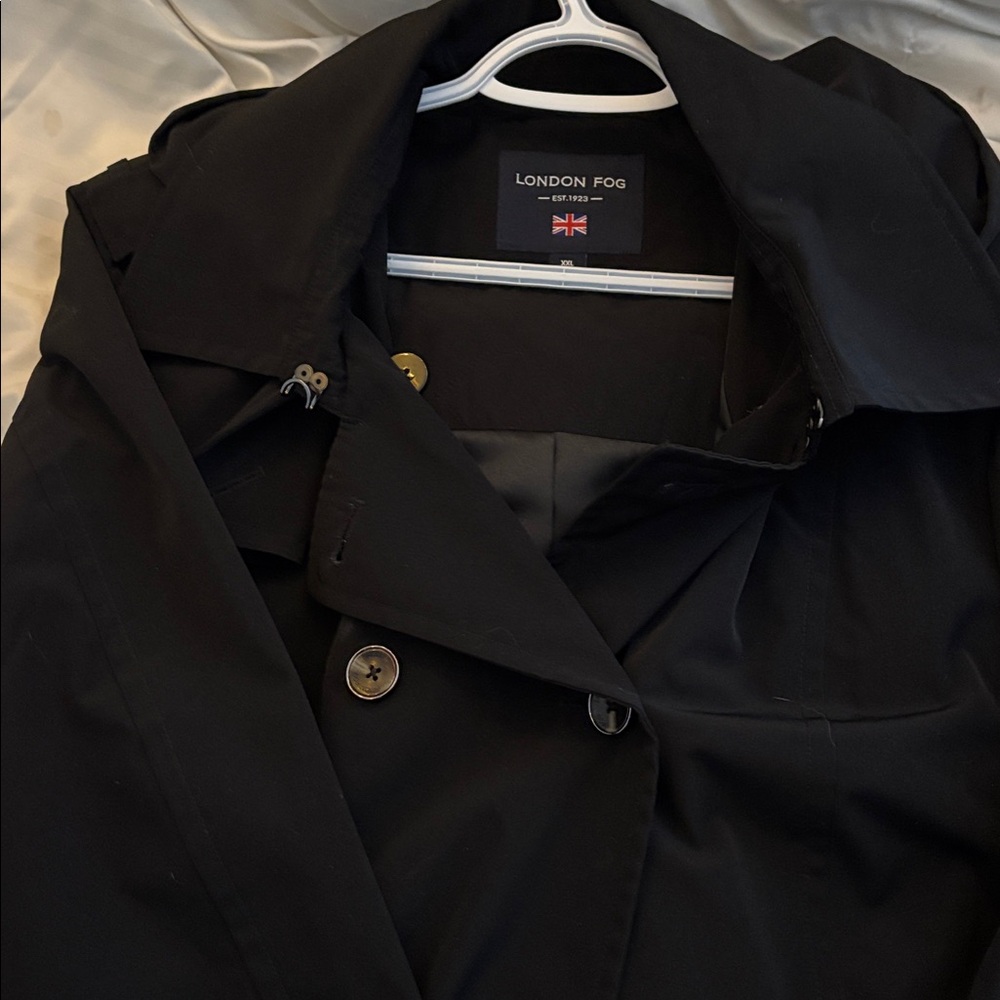 London Fog Classic Black Hooded Trench Coat